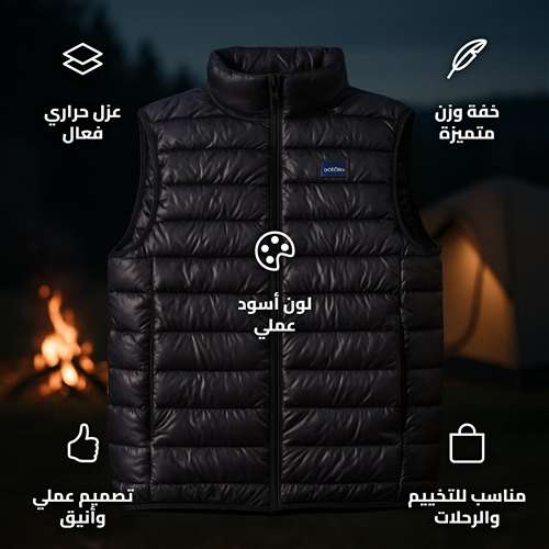 جاكيت صدرية خفيف من ريش البط بلا أكمام أسود مقاس XL للطبقات