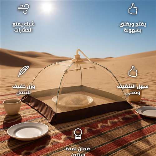 غطاء اطعمة قابل للطي 42 × 42 سم رملي شبك يحمي سفرتك من الغبار والحشرات